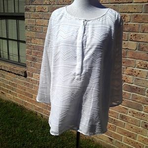 Talbots white raised finish blouse size large